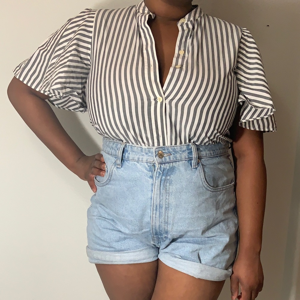 Kate Spade Stripped Flutter Sleeve Top